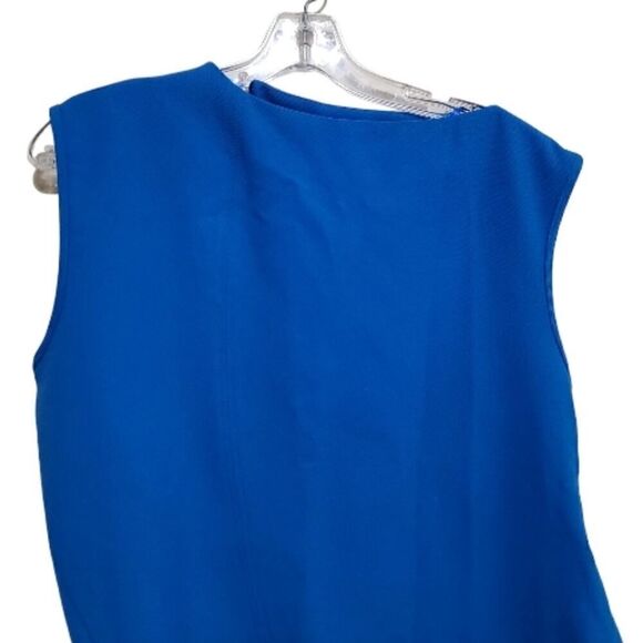 Zara Curved Hem Asymmetric Top  Sleeveless Stretch Knit Blouse  Blue size medium - Picture 5 of 8